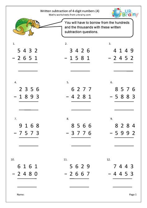 subtracting 4 digit numbers